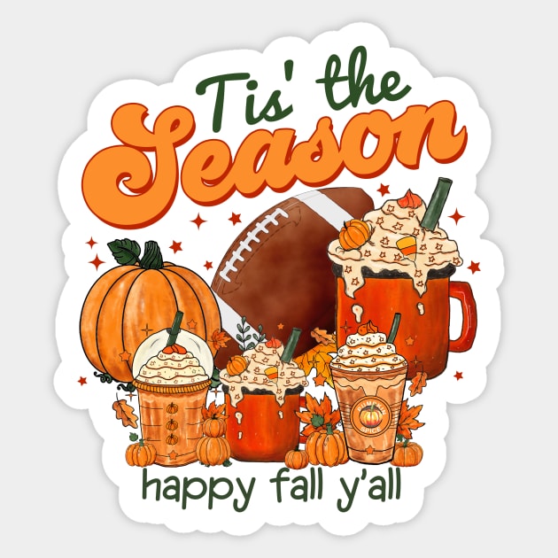 Tis The Season Latte Pumpkin Spice Happy Fall Thanksgiving Sticker by AimArtStudio